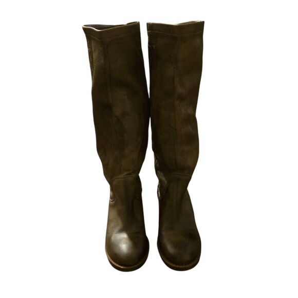 Vera Gomma Heeled Boot Size 38, US 7 Knee Brown Italy Leather Old Money Luxury - Picture 1 of 15